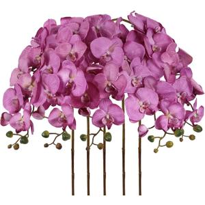 IPOPU 40.16" Purple Orchid Artificial Flowers 5PCS Real Touch Velvet Silk Orchids Long Stem Fake Orchid Phalaenopsis Branches for Tall Vase for Bridal Shower Home Party Wedding Decoration (Purple)