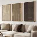 Large 3D Textured Framed Boho Neutral Abstract Wall Art for Living Room, 3 Piece Modern Artwork for Walls, Minimalist Beige Brown Tan Geometric Paintings for Hallway, Stair, Office Wall Decor 24x36 In, 24"W x 36"H x 3Pcs