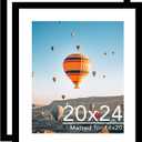 JCJMY 20x24 Picture Frame with 16x20 Mat Set of 2, Display Photo 16x20 with Mat or 20 x 24 Without Mat, Wall Hanging Large 20 by 24 Poster Frame with Plexiglass, 2 Pack, Black