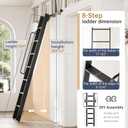 9FT Aluminum Rolling Library Ladder with 4FT Sliding Hardware Kit,Telescopic Hook Track with Brake Wheel,8 Steps with Handrail,450lbs Capacity,Black,Easy Assembly,for Loft Bookcase Attic Home
