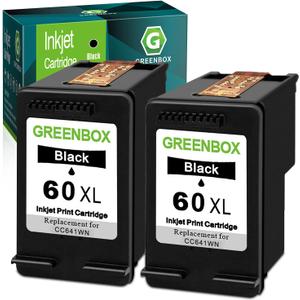 GREENBOX Remanufactured 60XL Black Ink Cartridge Replacement for HP 60XL 60 XL Cartridge for PhotoSmart C4780 C4680 C4795 C4640, Deskjet F4480 F4440 F2430 F4280, Envy 110 120 111 114 (2 Black)
