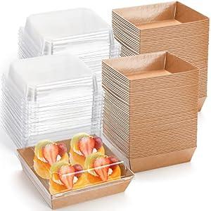 Hiceeden 100 Pack Charcuterie Boxes with Clear Lids, 5.4"×5"×2.5" Paper Bakery Dessert Sandwich Box, Disposable Square Food Containers for Cookies, Donuts, Muffins, Salad, and Pastry, Brown