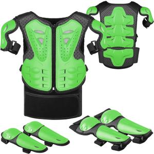 Youth Dirt Bike Gear, JUSTDOLIFE 5 PCS Motorcycle Armor Protection Jacket, Kids Motorcycle Armor with Knee Pads Elbow Pads Chest Protector Racing for Outdoor Sports (Green)