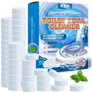 Automatic Toilet Cleaner TabletsPowerful Bleach Action, Destroys Limescale & Eliminates Odors, Septic-Safe, Continuous Cleaning, Drop-In Tank , Simple and effective to use Works with Toilets-50 pack.