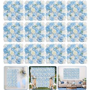 Blue Flower Backdrop Wall 5ftx3.74ft Fake Rose Wedding Backdrop 3D Floral Wall Panels for Baby Shower Party Bridal Wedding Background Decor