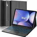 Backlit Touchpad Keyboard Case for Galaxy Tab S10 Ultra/S9 Ultra/S8 Ultra 14.6 Inch with S Pen Holder, PU Leather Stand Cover with Backlight Bluetooth Keyboard for Tab S10 Ultra/S9 Ultra, Black