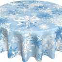 Christmas Tablecloth Round 60 x 60 Inch Winter Blue White Snowflake Round Table Cloth Polyester Fabric Xmas Table Cover for Kitchen Party Picnic Outdoor Decor