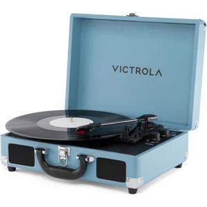 Victrola Journey II (2025 Model) Bluetooth Suitcase Record Player Built-in Stereo Speakers with Enhanced Bass, 3-Speed Turntable, Bluetooth Input and Output, RCA & Headphone Outputs (Blue)