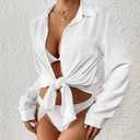Bsubseach Swimsuit Coverup for Women Button Down Beach Cover Ups Long Sleeve Shirt Dress Modern Blouse Top White S