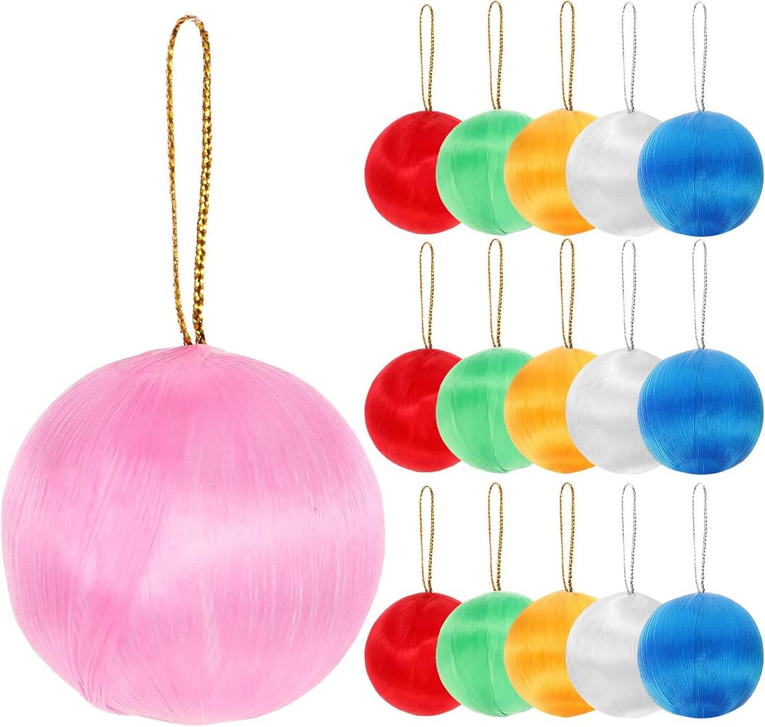 PRETYZOOM Colorful Silk Thread Ball Christmas Ornaments Pendant 1.57 Inch Decorative Balls for Holiday Tree and Party Decorations