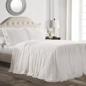 Lush Decor Ruffle Skirt Bedspread 3 Piece Set, California King, White - White Cal King Bedding - Ruffled Bedspread - Vintage Farmhouse Decor