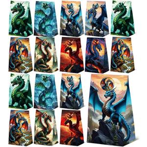 Generic Dragon Party Treat Bags: 24 Pcs with Stickers, Dragon Themed Birthday Party Favor Bags, 8.3 x 4.72 x 2.7 inches