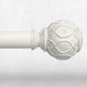 Antique White Curtain Rods for Windows 66 to 120 Inch, Adjustable Vintage Decorative 1'' Long Heavy Duty Curtain Rod, Rustic Farmhouse Drapery Pole Set with Boho Netted Texture Flower Finials