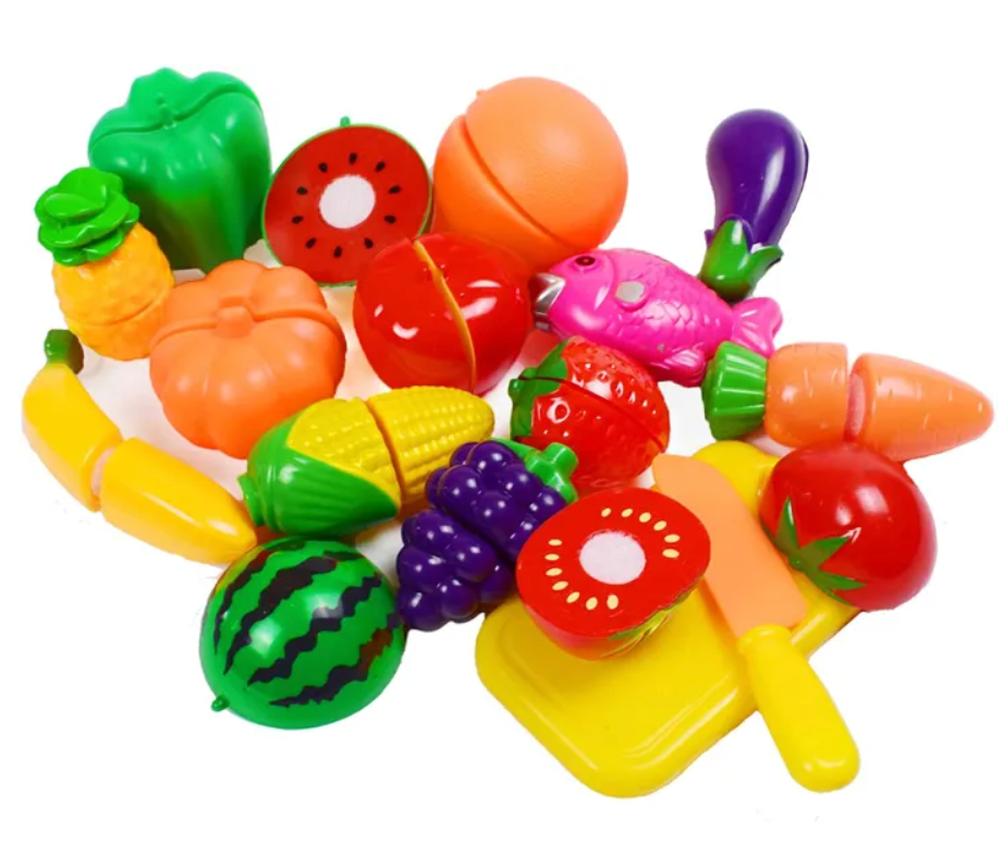 Cutting Fruits Vegetables Set, Play Kitchen Plastic Cutting Food for Kids