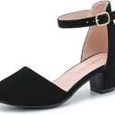 LAURMOSA Girls Dress Shoes Closed Toe Chunky High Heels Ankle Strap Wedding Party Pump Shoes, Size 13
