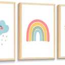 LINATKYY 3Pcs Nursery Wall Art Canvas Prints Cute Sun Rainbow Dark Clouds Posters Pictures Sunny Rainy Decoration for Baby Kids Children's Room Painting Classroom Bedroom Wall Decor 16x24in Unframed