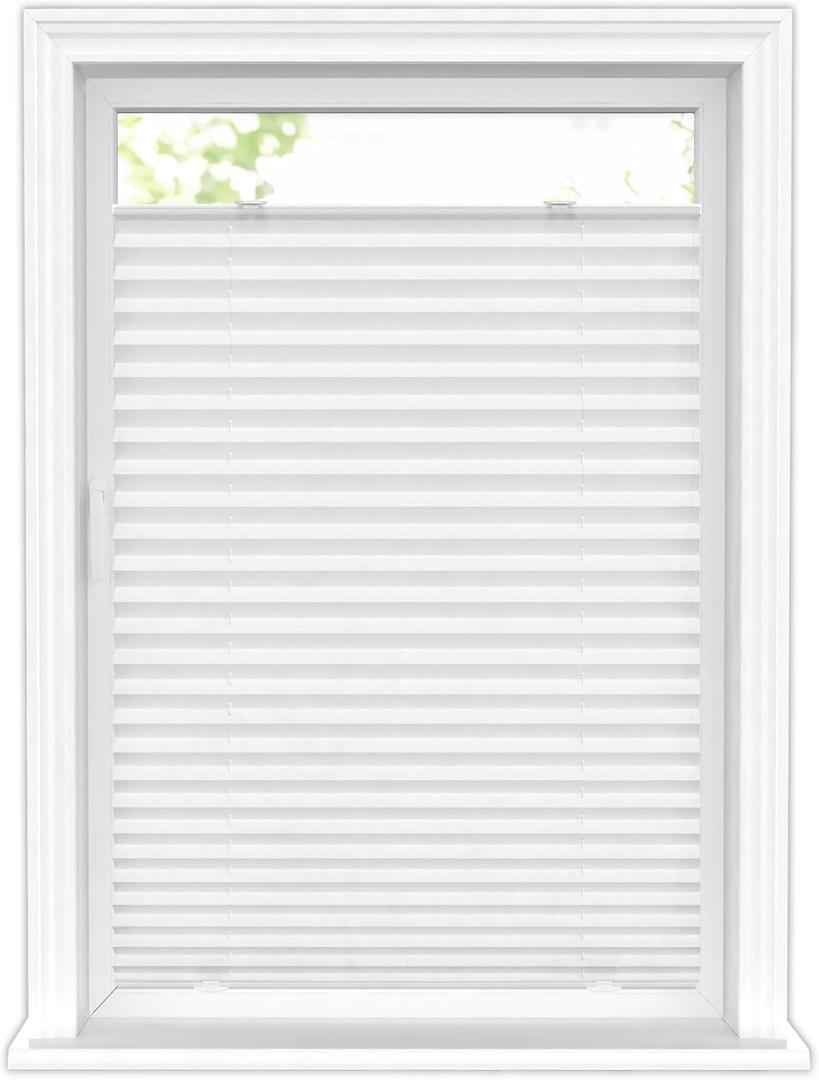 LazBlinds Tool-Free Cordless Pleated Shades with Suction Cups Light Filtering Top Down Bottom Up Pleated Blinds for Windows Size 31" W X 64" H, White