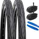 YUNSCM 2-PCS 26" Road Bike Tires 26 x 2.125/57-559 and 26" Heavy Duty Bike Tubes Schrader Valve Compatible with 26x2.0 26x2.10 26x2.125 26x2.15 Bike Bicycle Tires and Tubes (Y-696)