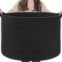 INDRESSME XXXLarge Woven Rope Blanket Basket Living Room Black, 90L