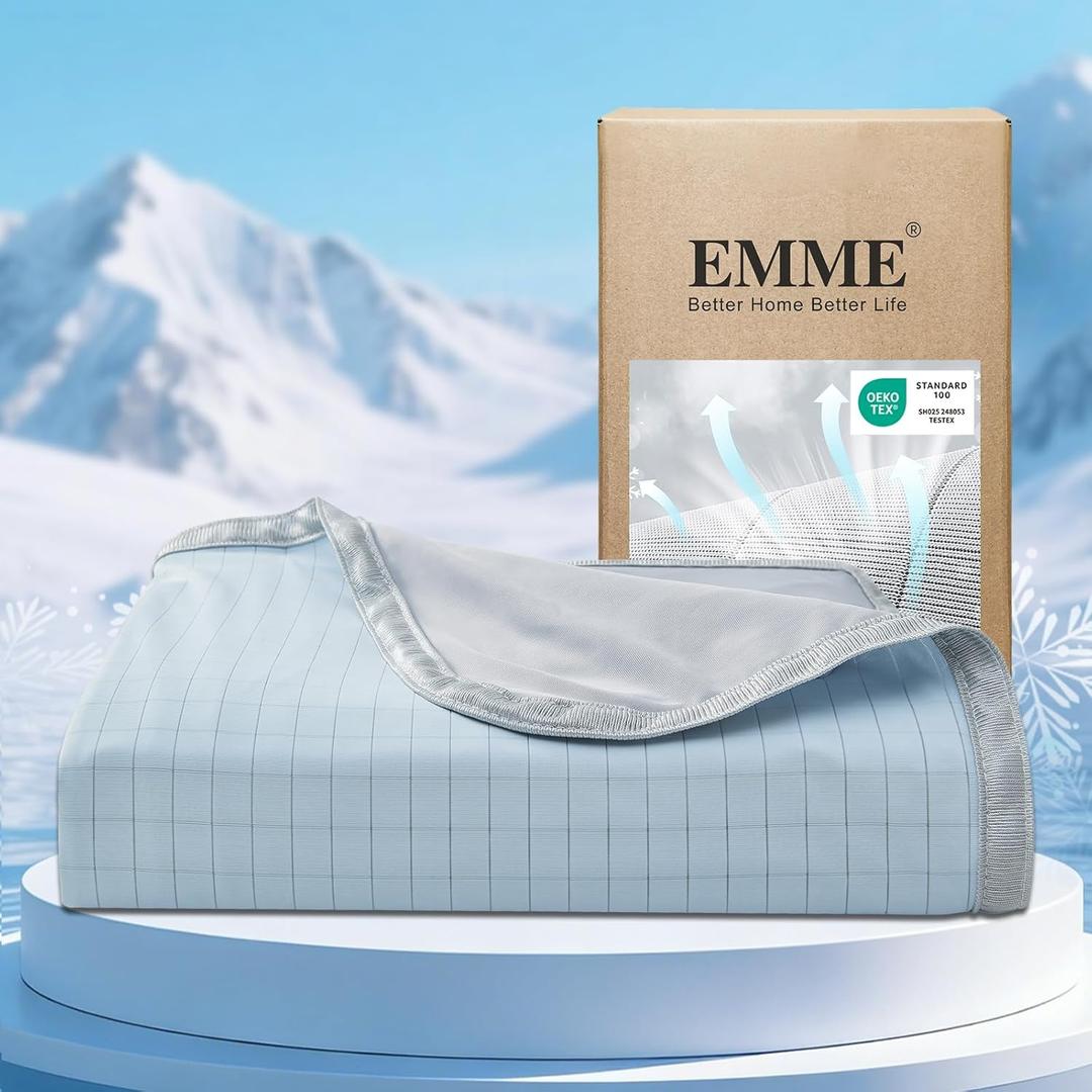 EMME Breathable Cooling Throw Blanket Summer Blanket for Hot Sleepers Cold Throws for Couch Sofa Bed Thin Lightweight Double-Sided Keep Body Cool for Kids Adults Blue (Throw(50"x70")