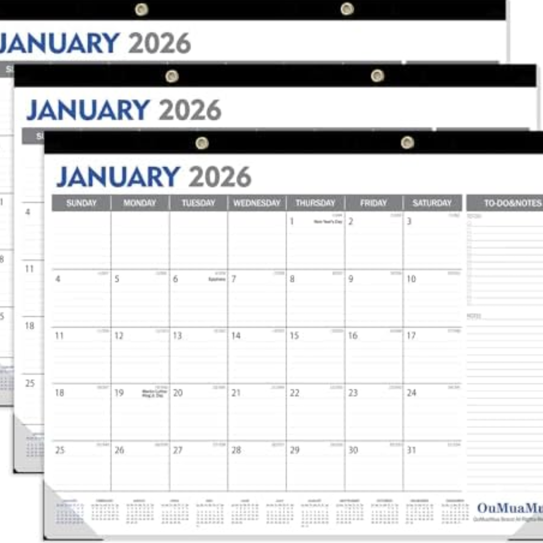OuMuaMua 3-Pack Large Desk Calendars 2025-2026 - 18 Months from Jan. 2025 through Jun. 2026, 22" x 17" Desktop Wall Calendar with Julian Date To-do & Notes, Corner Protectors for School Home Office
