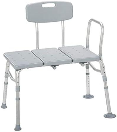 Drive Medical 12011KD-1 Tub Transfer Bench For Bathtub, Height Adjustable Shower Bench with Backrest, Shower Shower Chair Bath Seat for Elderly, Seniors, Arm Support for Transfer, 400 Weight Cap