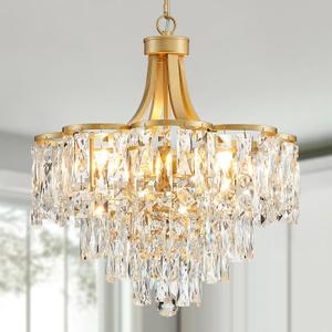 WUZUPS Crystal Chandelier Pendant Ceiling Light Modern Lighting Fixture for Bedroom Hallway Entry Kitchen Bathroom, H 21.1" x W 19.3", E12 Base, Gold, Pendant Light, 21.1" High 19.3" Wide