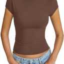 Eachyes Womens Cap Sleeve Tops Crew Neck Short Sleeve Shirts Slim Fit Basic Tees Summer Outfits Clothes 2026 Small