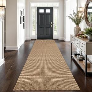 Braided Runner Rug 3x10 Ft Washable Runners for Hallways Non Slip Kitchen Runner Rug Cotton Long Entryway Runner Indoor, Woven Carpet for Hall Kitchen Entryway, Orange/Tan/Brown (3' x 10' (Runner))