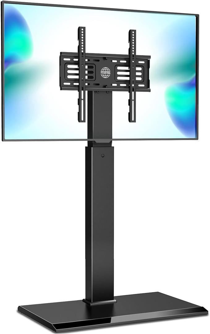 FITUEYES Iron Base Universal Floor TV Stand with Swivel Mount Space Saving for 26-65 Inch LED LCD OLED Plasma Flat Panel or Curved Screen TVs Height Adjustable Wire Management (Black)
