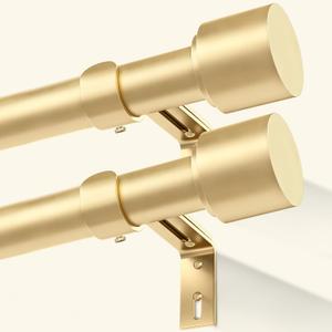 GEEBOBO 2 Pack Gold Curtain Rods for Windows 28 to 48 Inch, 1 Inch Adjustable Heavy Duty Easy Install Curtain Rods Set for Outdoor, Patio, Farmhouse, Bedroom, Living Room (Gold,30"-60",2 Pack)