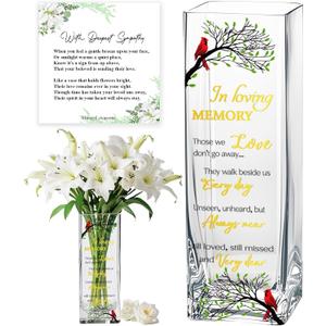 Sympathy Memorial Flowers Vase, Cardinal Grief Gifts for Loss of Love One, Funeral Glass Vase, in Loving Memory Comfort Heaven Gift, Best for Condolence, Bereavement, Remembrance, Celebration of Life