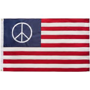 Bradford American Peace Flag 3x5 ft for Outdoors, Embroidered USA Civil Peace Sign Flag, Double Sided United States American Peaceful Flags with 2 Brass Grommets