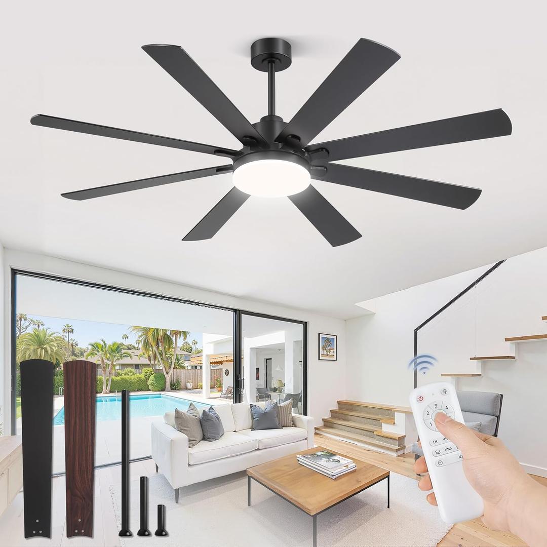 ZMISHIBO 65 Inch Modern Ceiling Fans with Lights, Indoor/Outdoor Ceiling Fans with Large LED Panel, Quiet Reversible DC Motor, 6-Speeds, 3CCT, Black Ceiling Fan for Patio, Livingroom, Garage