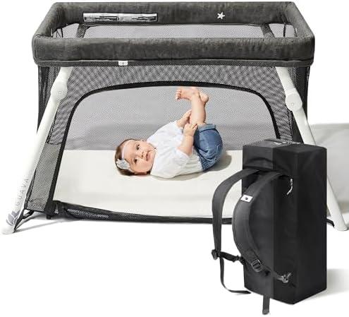 Guava Lotus Travel Crib with Lightweight Backpack Design | Certified Baby Safe Portable Crib | Folding Play Yard with Comfy Mattress for Babies & Toddlers | Compact Baby Travel Bed