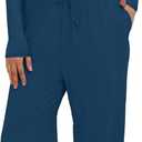 Darong Women's 2 Piece Lounge Sets 2026 Long Sleeve Tops and Wide Leg Pants Set Matching Travel Airport Outfit (Large, Peacock Blue)