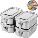 4 PCS Bento Boxes, 550 ML Stainless Steel Lunch Boxes, Food Storage Containers, Portable Metal Lunch Containers, Lockable Clips to Leak Proof, Reusable Dishwasher Safe Lunch Snack Boxes