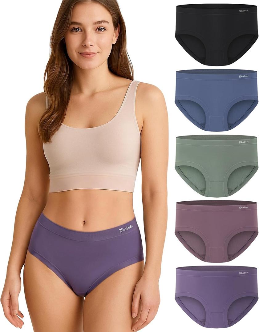 Gladbecke Womens Underwear Bamboo Rayon High Waisted Full Coverage Panties Soft Breathable Stretchy Comfort Briefs 5 Pack, S