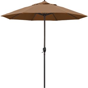 California Umbrella 9' Round Aluminum Outdoor Deck, Pool or Patio Umbrella, Crank Lift, Auto Tilt, Bronze Pole, Teak Olefin