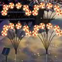 Newhale Set of 4 Lollipop Solar Christmas Decorations, 8 Modes Swaying Garden Lights, Outdoor Pathway Solar Christmas Stake Lights, Upgraded Base on Firefly Light for Lawn Decor, Warm White
