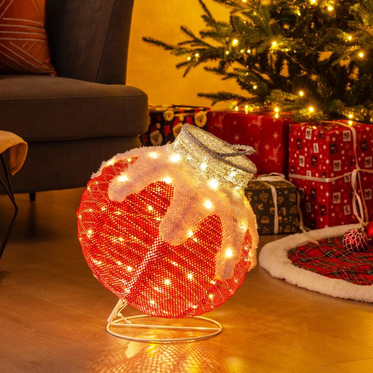 Outdoor Christmas Lantern Pop-Up Lighted Festive Ball with 80 LED Lights and Support Base