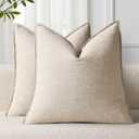decorUhome Summer Decorative Linen Throw Pillow Covers 20x20 Inch Set of 2 Natural Beige Pillow Covers with Flange Edges Soft Farmhouse Boho Accent Pillow Cases for Couch Bed Living Room