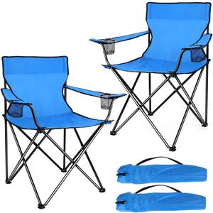 Joyfair Camping Chairs for Lawn & Beach, Large for Adults, Blue | 2 Pack Heavy Duty Steel Folding Chair for Outside, 600D Oxford Fabric, Carry Bag & Cup Holder, X-shape Supports, Portable