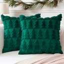 OTOSTAR Set of 2 Xmas Soft Plush Short Wool Velvet Decorative Throw Pillow Covers Square Luxury Style Cushion Case Pillow Shell for Sofa Bedroom Christmas Tree Green, 60x60