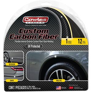 Cowles Custom, 12 ft Carbon Fiber Style Molding, 1 in Wide Flexible PVC Attaches with 3M Tape Car/Truck/SUV/RV Universal Fit Exterior Body Side Decorative Molding Ground Effect. Made in The USA
