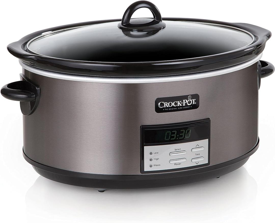 Crock-Pot Large 8-Quart Programmable Slow Cooker with Auto Warm Setting, Black Stainless Steel (Pack of 1) (8 Quarts)