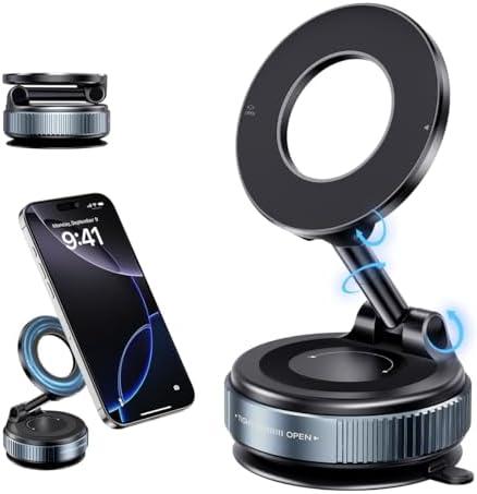 XO Simple is Beauty Vacuum Suction Magnetic Phone Holder, Strong Suction Magnetic Car Phone Holder Mount Foldable Phone Stand for iPhone16/15/14/13/12, Mirror/Glass/Screen(Not Charge Phone)