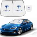 300T Sunshade for Tesla Model Y Model 3, Car Accessories 2025 for Tesla, Front Window Sunshade with Organizer Bag, Gifts for Tesla Owners (Blue)