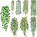 Der Rose 8Pcs Fake Plants Hanging Artificial Ivy Vine Faux Eucalyptus Hanging Plants for Home Boho Wall Shelf Indoor Outdoor Decor (White Pots)