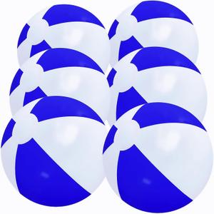 6 Pack Beach Balls, Large Inflatable Beach Balls Bulk, for Parties, Beach, Pools & Play (12 inch, Blue white)